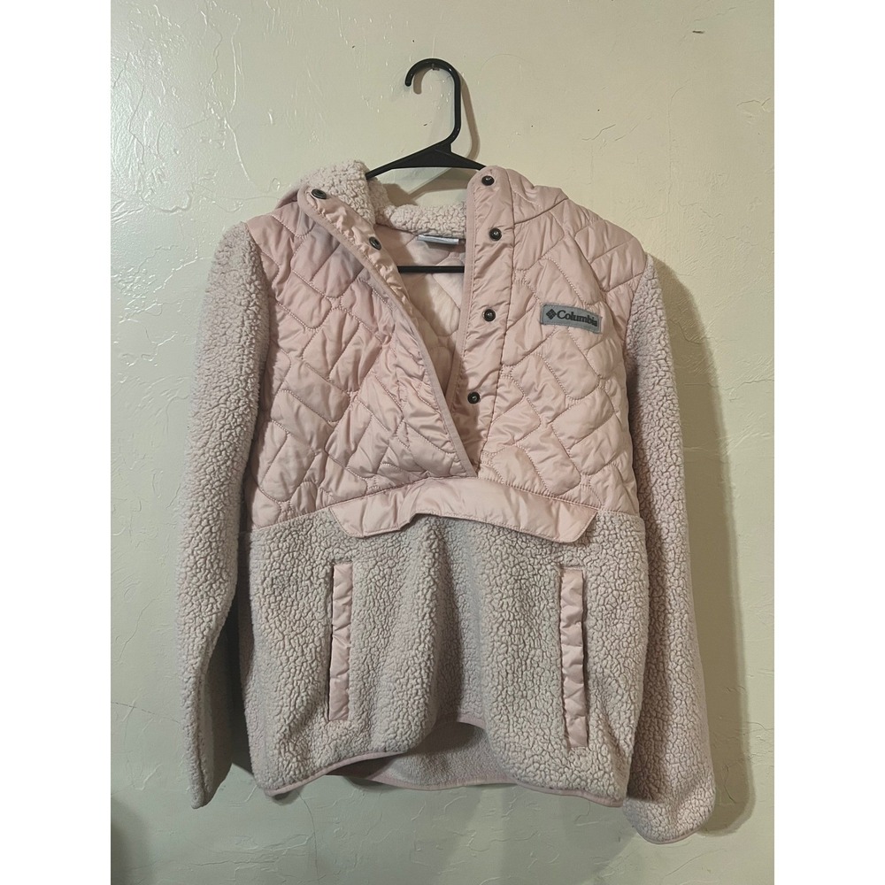 Columbia Pink Quilted Sherpa Fleece Hooded Pullover Jacket Size S - Picture 2 of 9